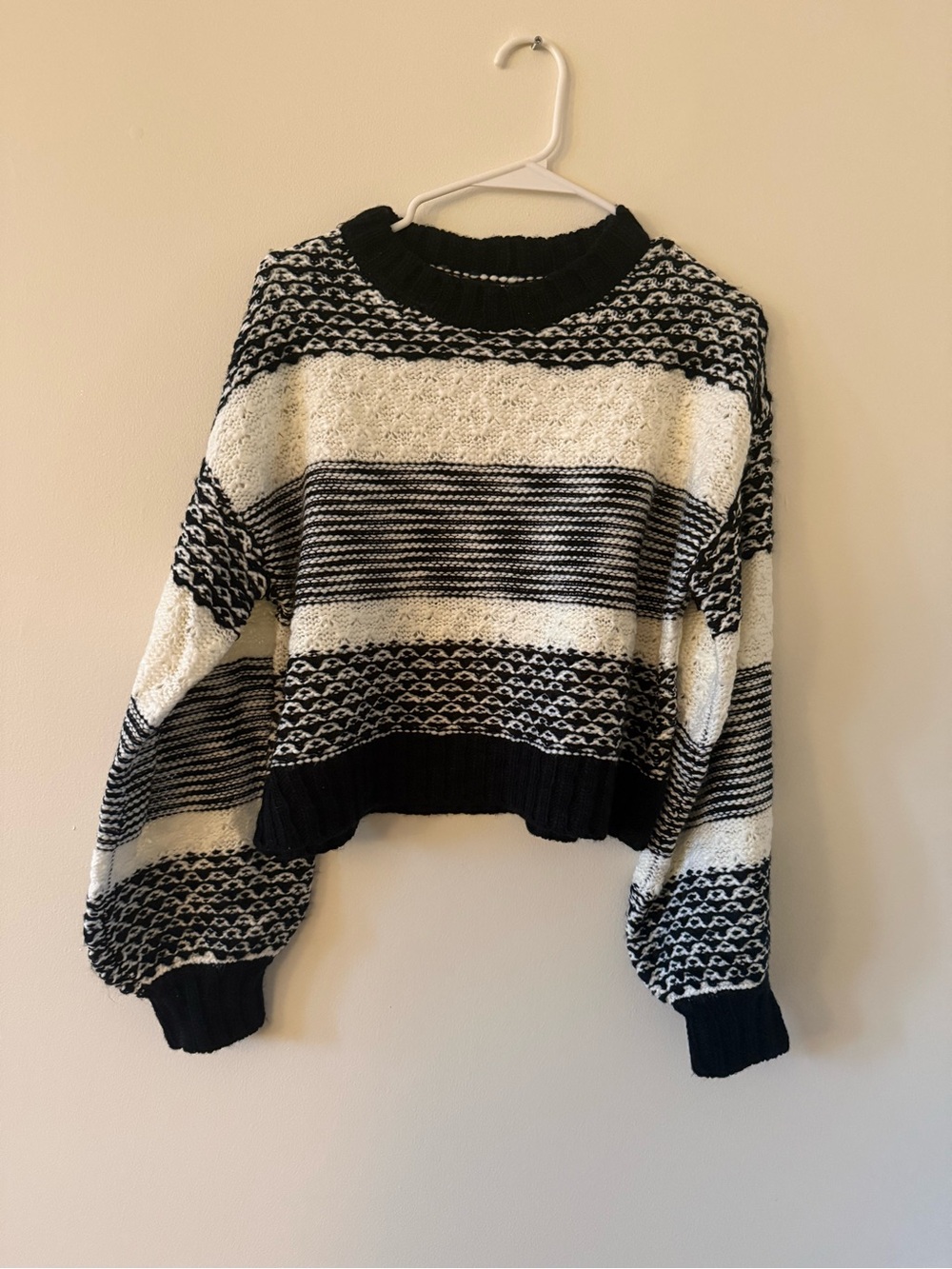 Promesa Black and White Striped Crewneck Sweater